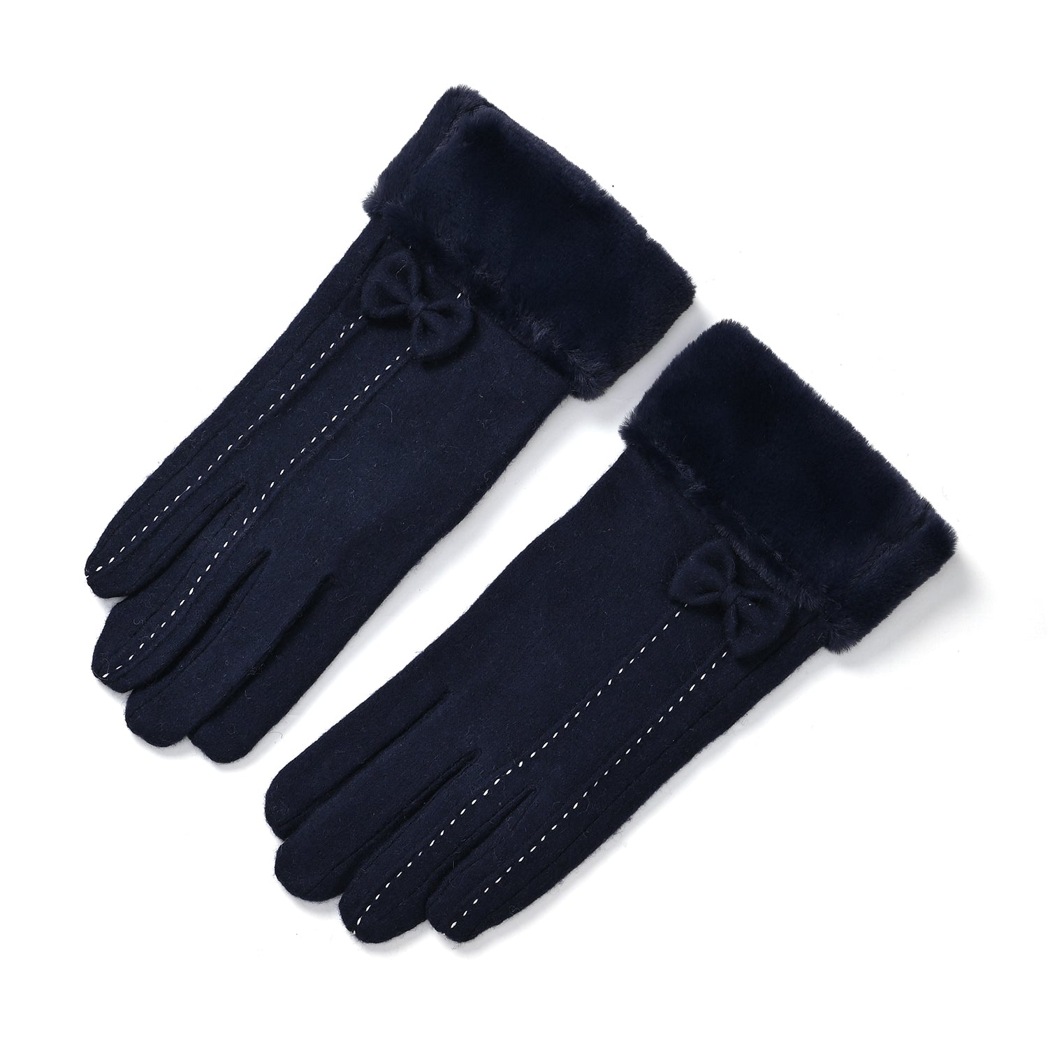 Cashmere-Blend Winter Gloves with Faux Fur Trim and Bow Detail - Touchscreen Friendly V32515193 0