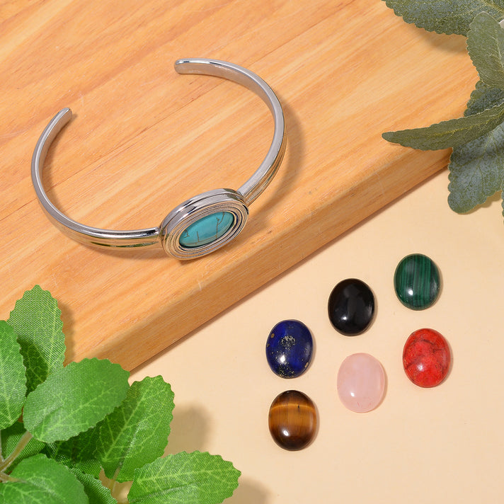 One Time Closeout Deal -  Cuff Bangle with 7 Interchangeable Gemstones - Lapis, Coral, Malachite, Tiger Eye, Howlite, Shungite and Rose quartz 7853708 2