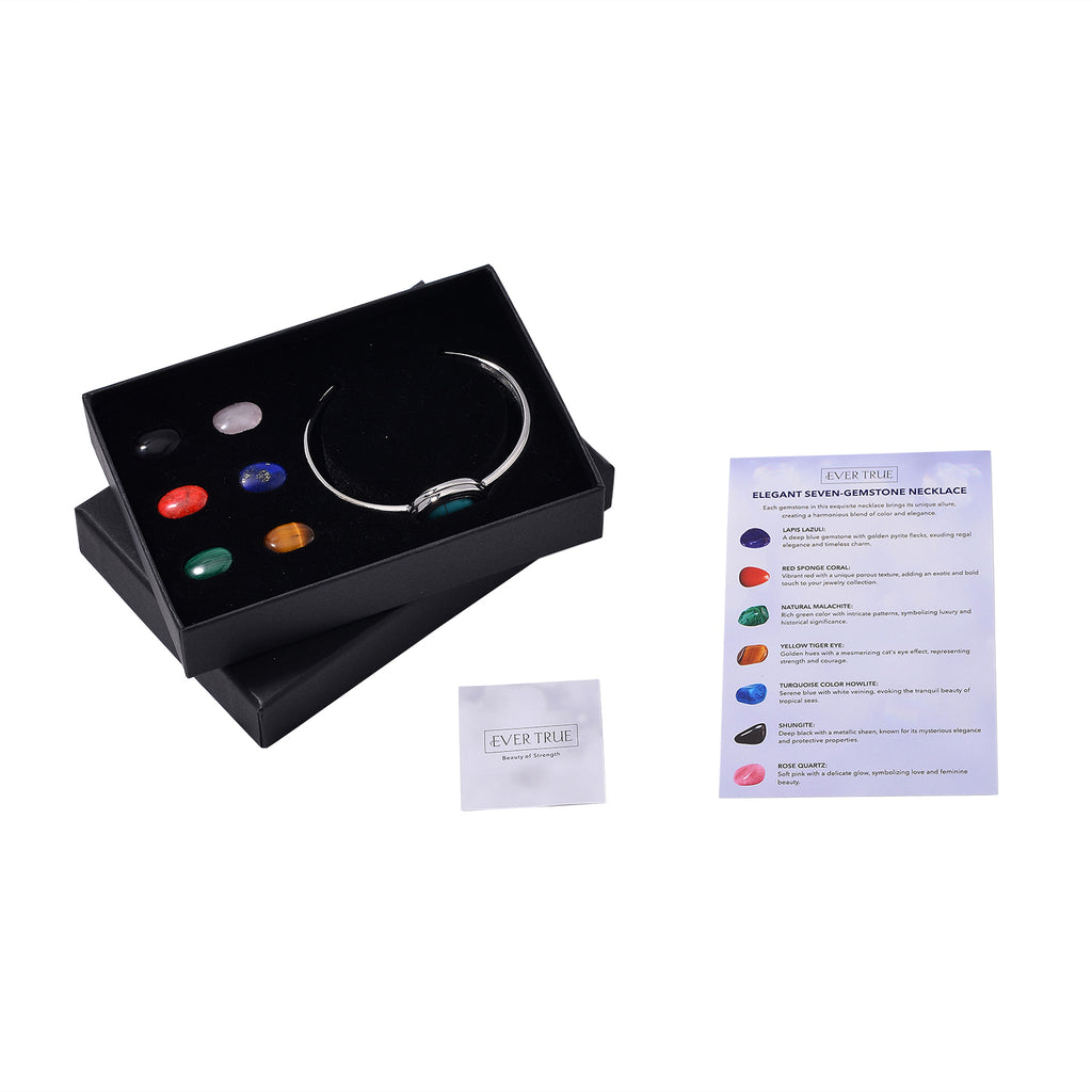 One Time Closeout Deal - Set Of 7 Stones - Interchangeable Multi Gemstone Cuff Bangle (Size - 7)_7853708_7