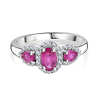 Gemfields Montepuez Ruby ,  White Zircon  Main Stone With Side Stone Ring in rhodium Sterling Silver 1.78 ct_7853816