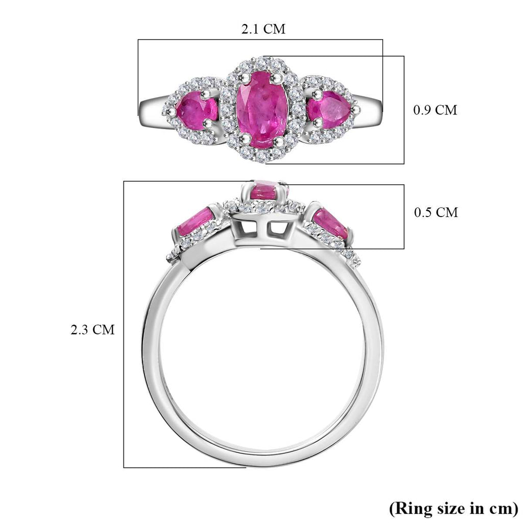 Gemfields Montepuez Ruby ,  White Zircon  Main Stone With Side Stone Ring in rhodium Sterling Silver 1.78 ct_7853816_5