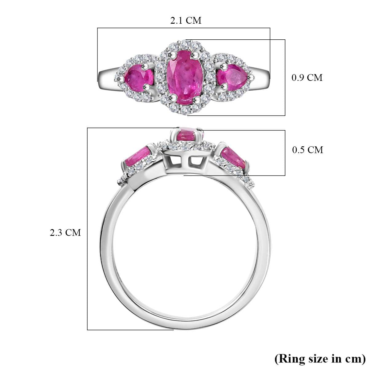 Mozambique Ruby, White Zircon Ring in Rhodium Overlay Sterling Silver 7853816 6
