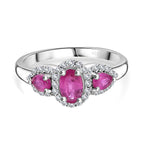Gemfields Montepuez Ruby ,  White Zircon  Main Stone With Side Stone Ring in rhodium Sterling Silver 1.78 ct_7853818