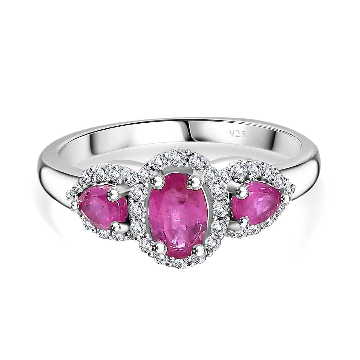 Mozambique Ruby, White Zircon Ring in Rhodium Overlay Sterling Silver V32515668 0