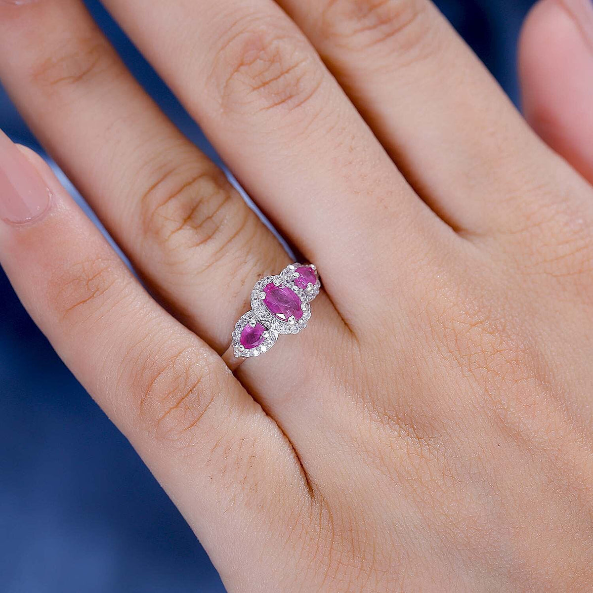 Mozambique Ruby, White Zircon Ring in Rhodium Overlay Sterling Silver V32515668 2