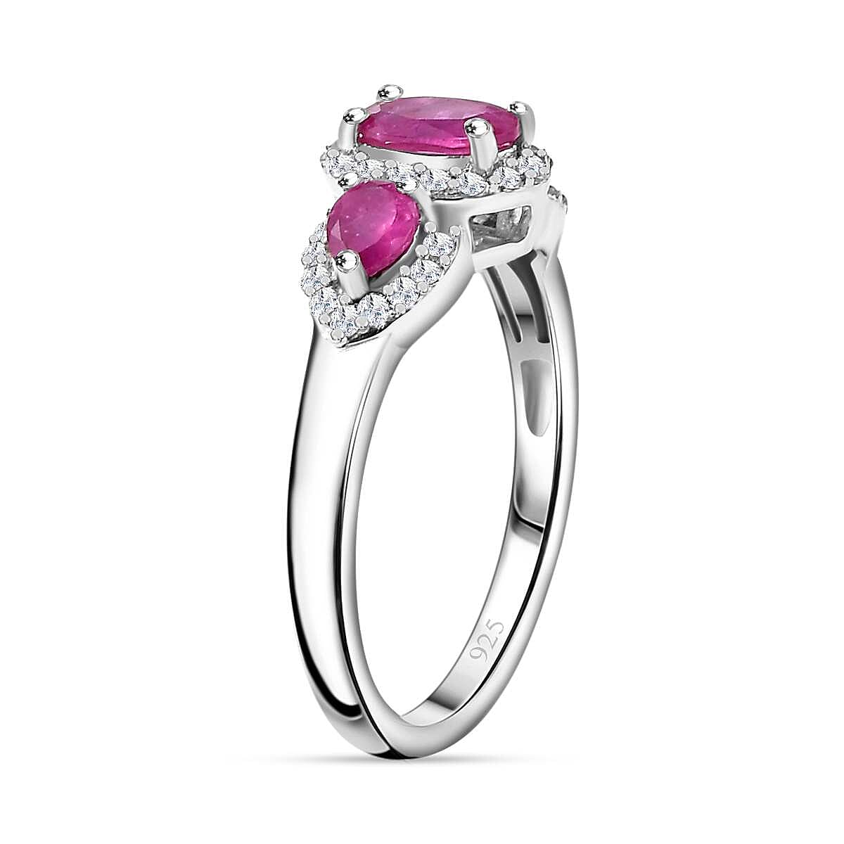 Mozambique Ruby, White Zircon Ring in Rhodium Overlay Sterling Silver V32515668 3