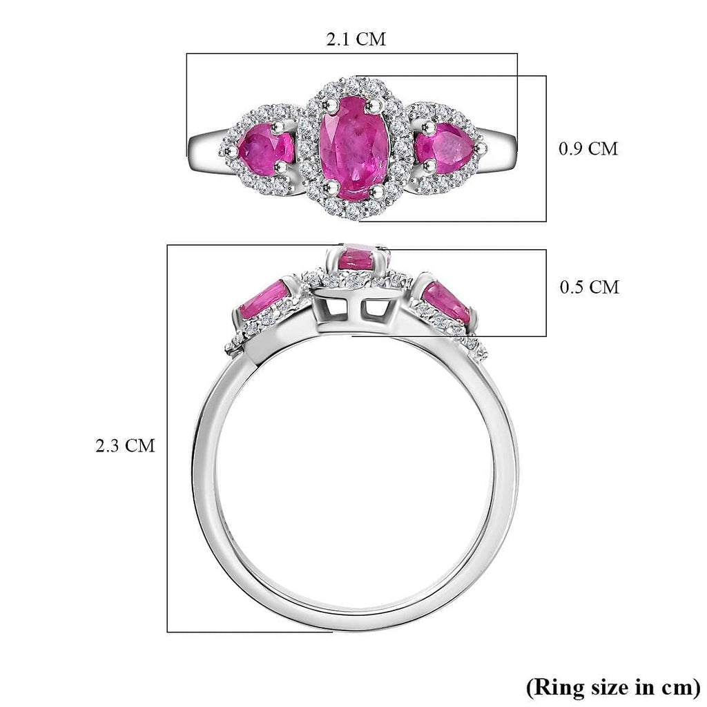 Gemfields Montepuez Ruby ,  White Zircon  Main Stone With Side Stone Ring in rhodium Sterling Silver 1.78 ct_7853818_5