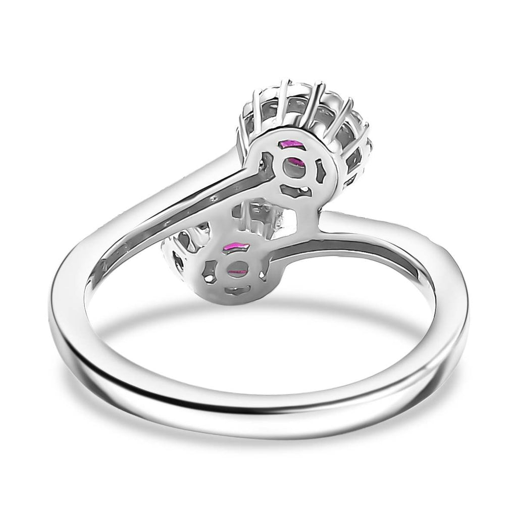 Gemfields Montepuez Ruby ,  White Zircon  Bypass Ring in rhodium Sterling Silver 1.44 ct_7854250_4