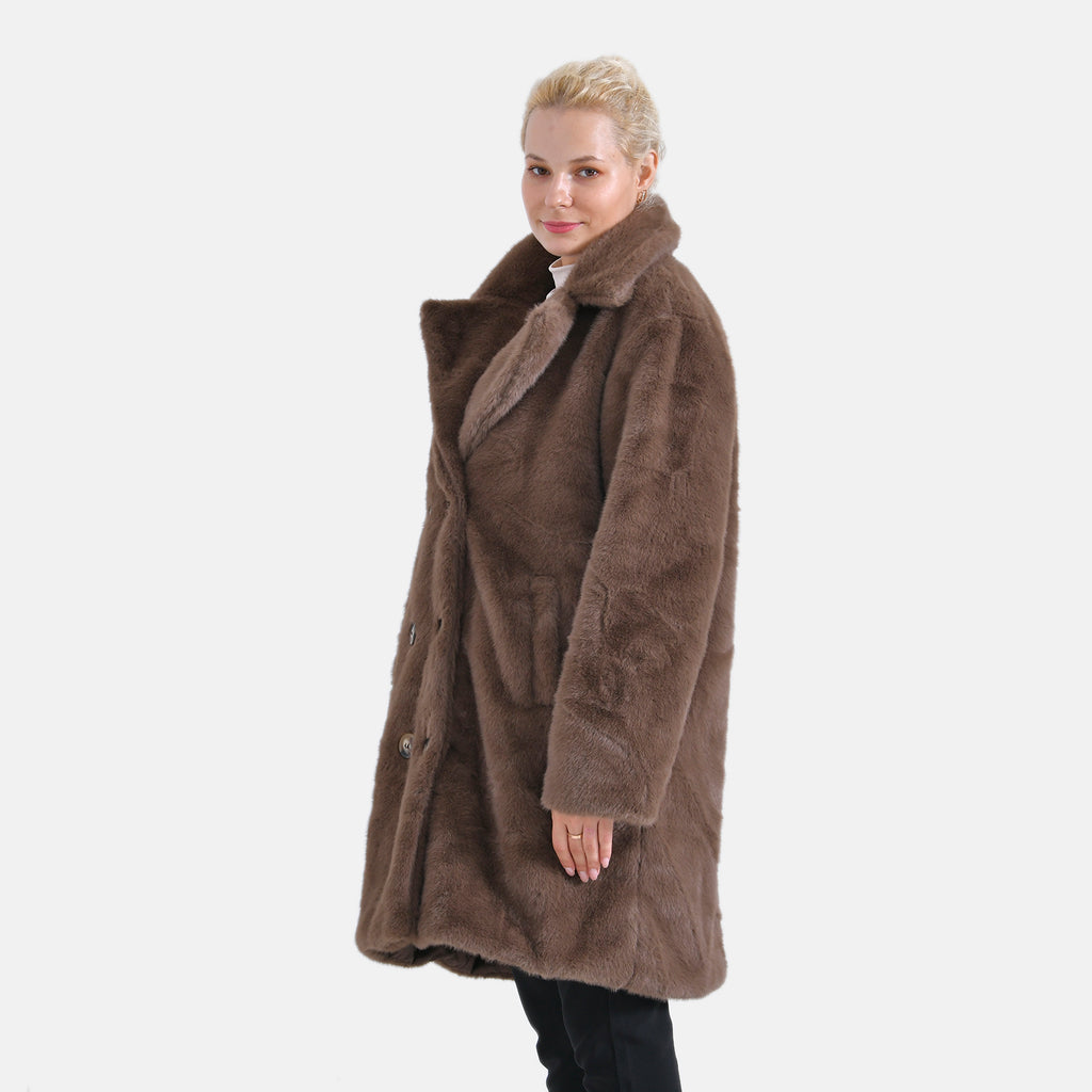 La Marey Plush Button-up Faux Fur Coat (L-XL, 16-22) - Brown_7854677_2