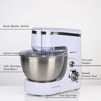 Multifunctional Electric Stand Mixer with 3 Attachments (4.5L stainless steel bowl , Power 800W) - White