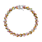 Multi -Tourmaline & Blue Tourmaline Leaf Vine Link Bracelet (Size - 7.5) with GB Lock Box in Rhodium Overlay Sterling Silver 9.70 Ct, Silver Wt. 12.37 Gms_7855273