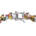 Multi -Tourmaline & Blue Tourmaline Leaf Vine Link Bracelet (Size - 7.5) with GB Lock Box in Rhodium Overlay Sterling Silver 9.70 Ct, Silver Wt. 12.37 Gms_7855273_3