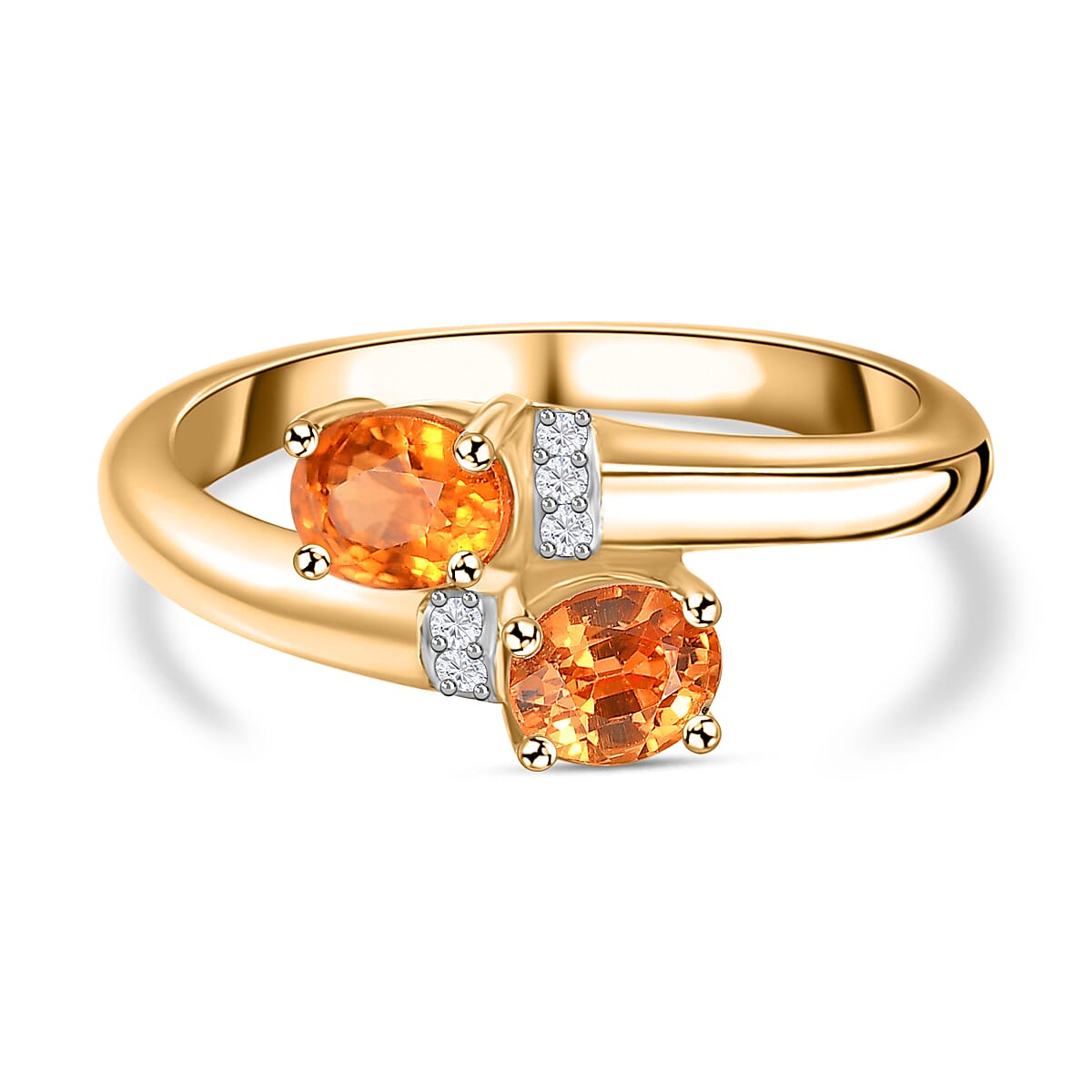 Spessartine Garnet, White Zircon Bypass Ring in 18K Yellow Gold Vermeil Plated Sterling Silver V32540351 0