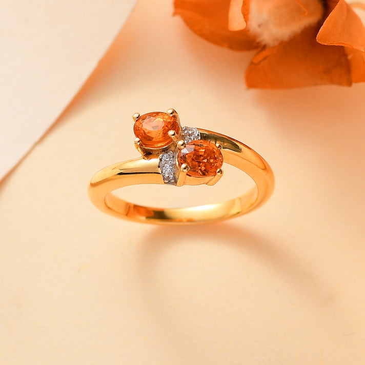 Spessartine Garnet, White Zircon Bypass Ring in 18K Yellow Gold Vermeil Plated Sterling Silver 7855483 2