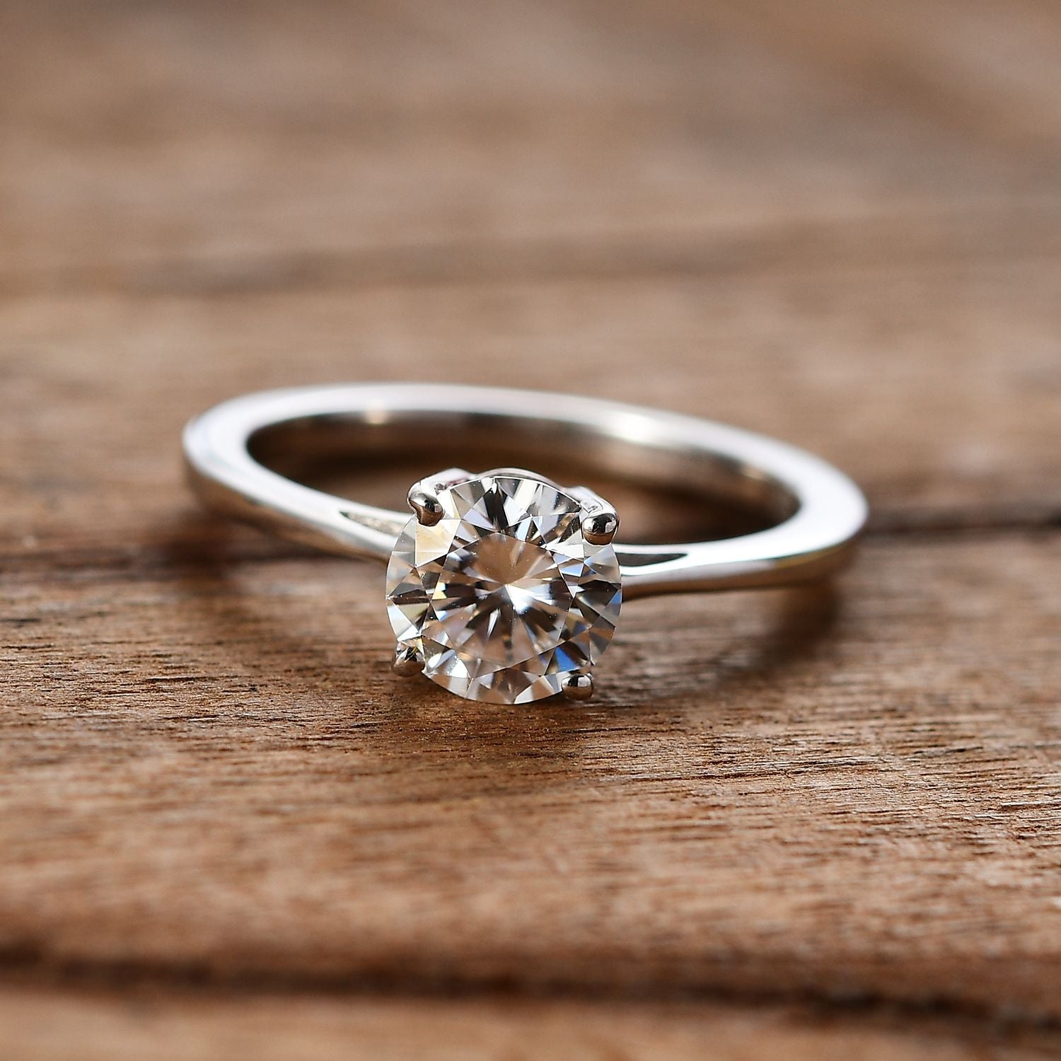 Moissanite Solitaire Ring in Platinum Overlay Sterling Silver 1.00 ct V32537763 2