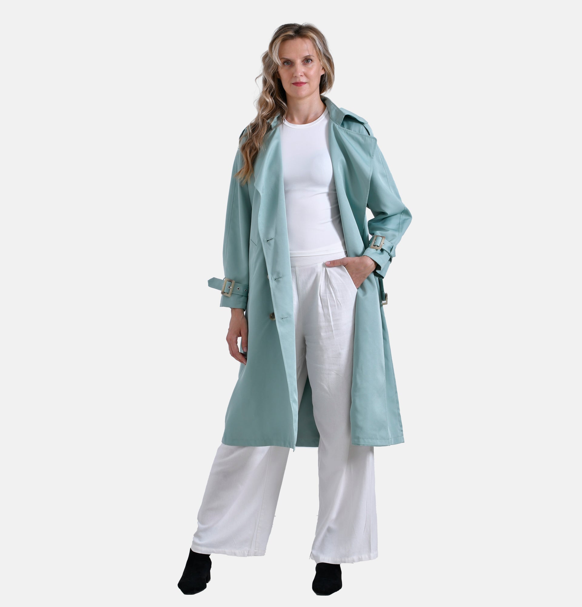 La Marey Ladies Trench Coat with Waist Belt (L) - Green 7855968 0