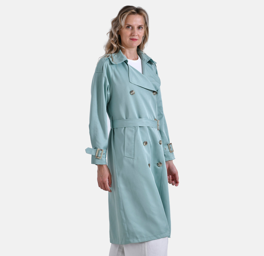 La Marey Ladies Trench Coat with Waist Belt (Size L) - Green_7855968_3