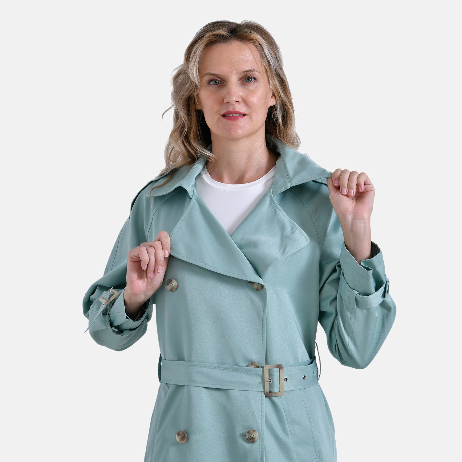 La Marey Ladies Trench Coat with Waist Belt (L) - Green 7855968 5