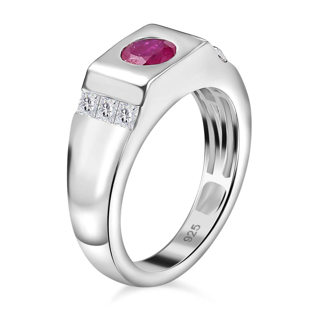Gemfields Montepuez Ruby & Moissanite Band Ring in Rhodium Overlay Sterling Silver 1.00 Ct_7856966_3