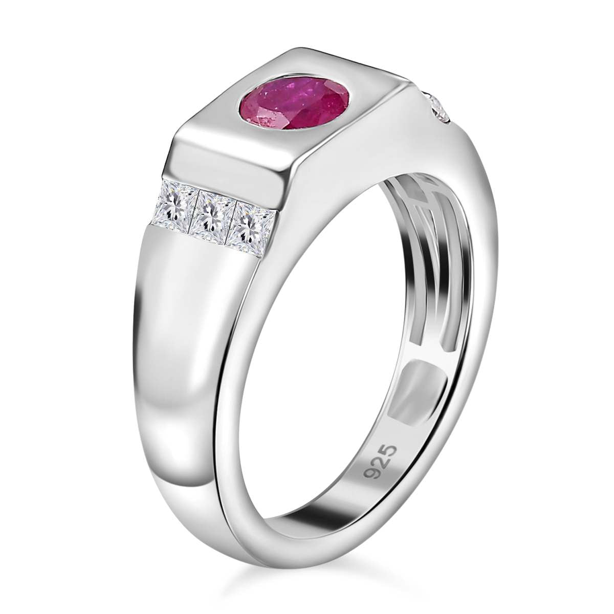 Gemfields Montepuez Ruby, Moissanite Ring in Rhodium Plated Sterling Silver V32535397 3