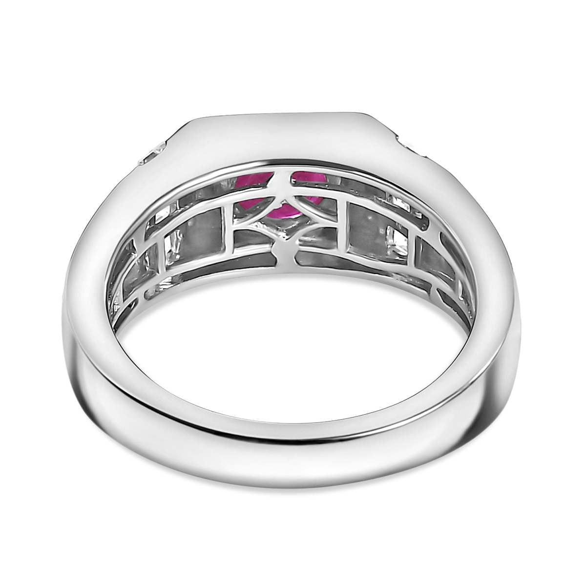 Gemfields Montepuez Ruby, Moissanite Ring in Rhodium Plated Sterling Silver V32535397 4
