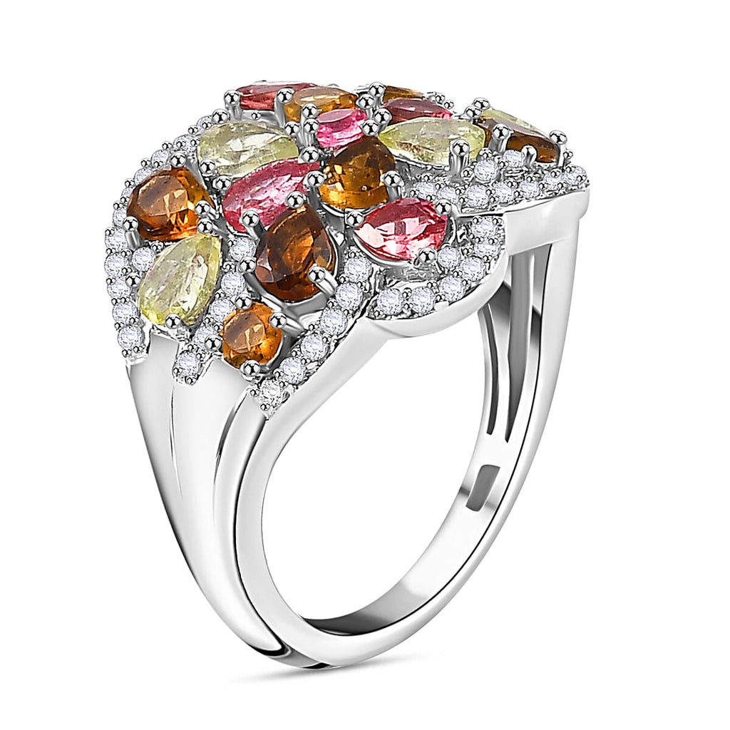 Multi-Tourmaline & Zircon Cluster Ring in Rhodium Overlay Sterling Silver 3.23 Ct_7856974_3