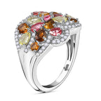 Multi-Tourmaline & Zircon Cluster Ring in Rhodium Overlay Sterling Silver 3.23 Ct_7856974_3