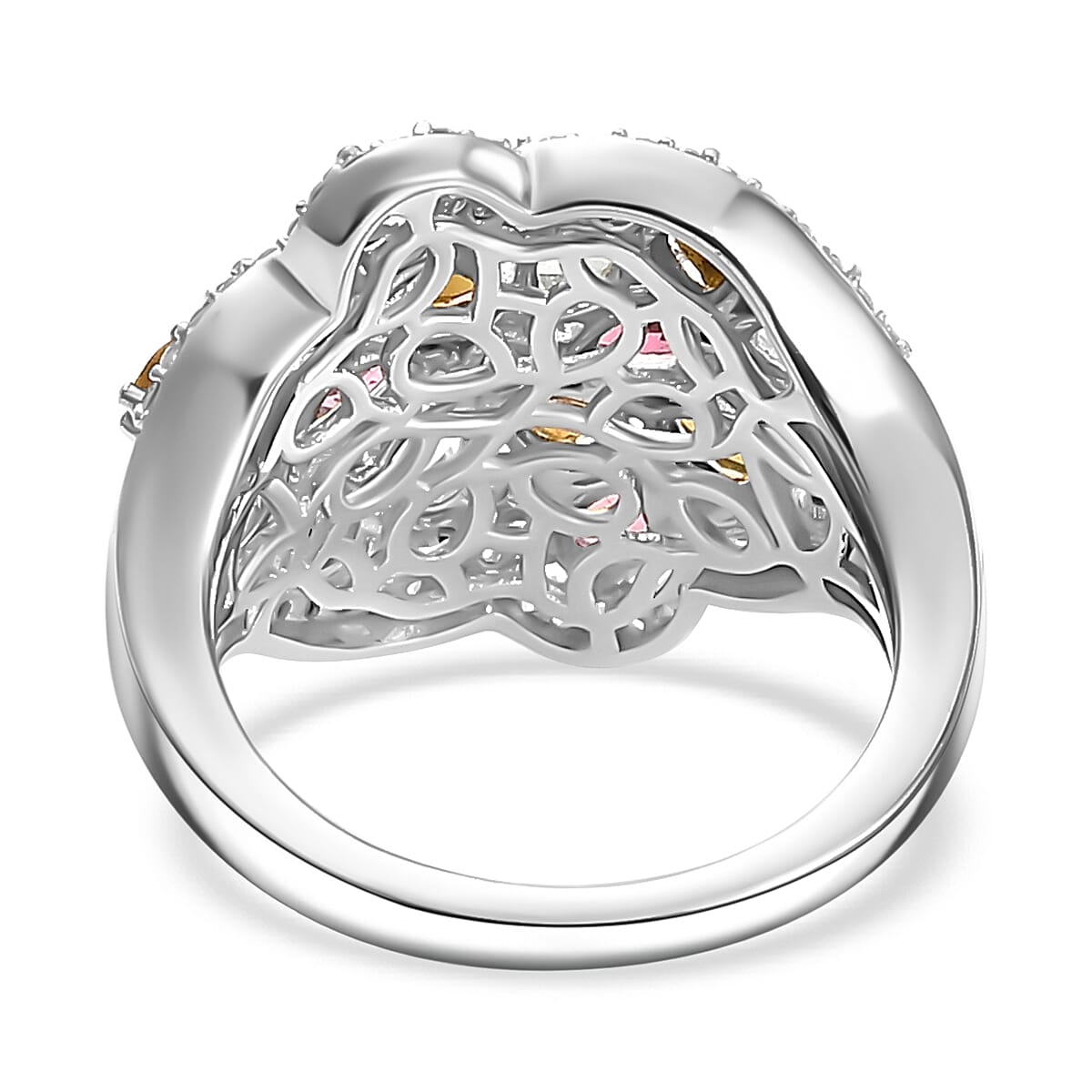 Multi-Tourmaline &amp; Zircon Cluster Ring in Rhodium Overlay Sterling Silver 3.23 Ct V32521384 5