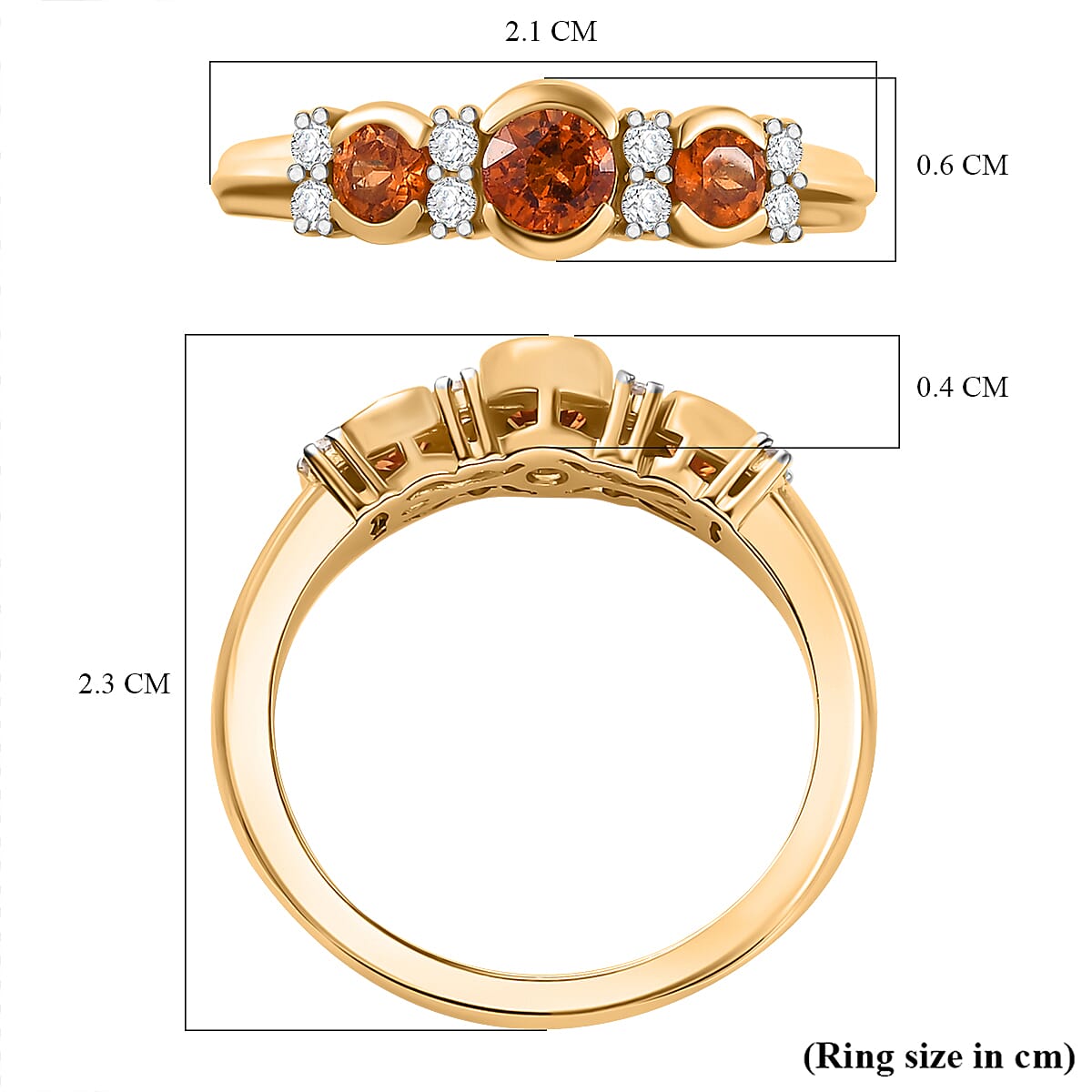 Nigerian Natural Spessartine Garnet, White Zircon Ring in 18K Yellow Gold Vermeil Plated Sterling Silver V32610277 6