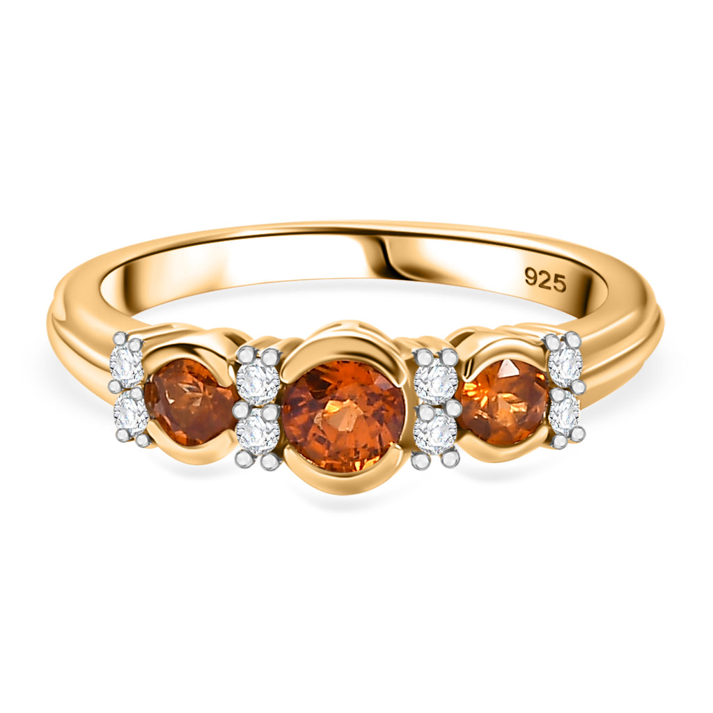 Nigerian Natural Spessartine Garnet, White Zircon Fancy Ring in 18K Vermeil Yellow Gold Plated Sterling Silver 1.01 Ct._7857047