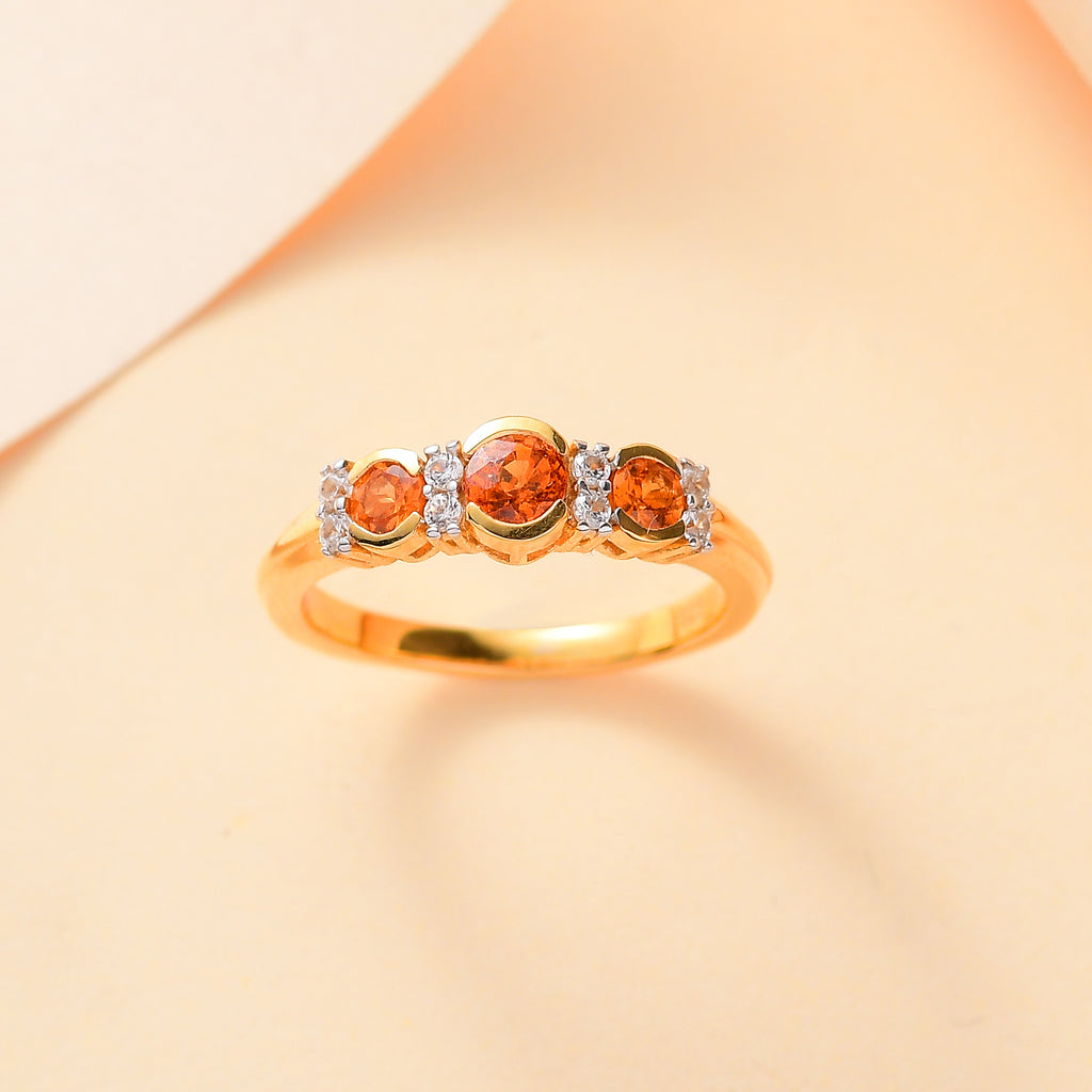 Nigerian Natural Spessartine Garnet, White Zircon Fancy Ring in 18K Vermeil Yellow Gold Plated Sterling Silver 1.01 Ct._7857047_1