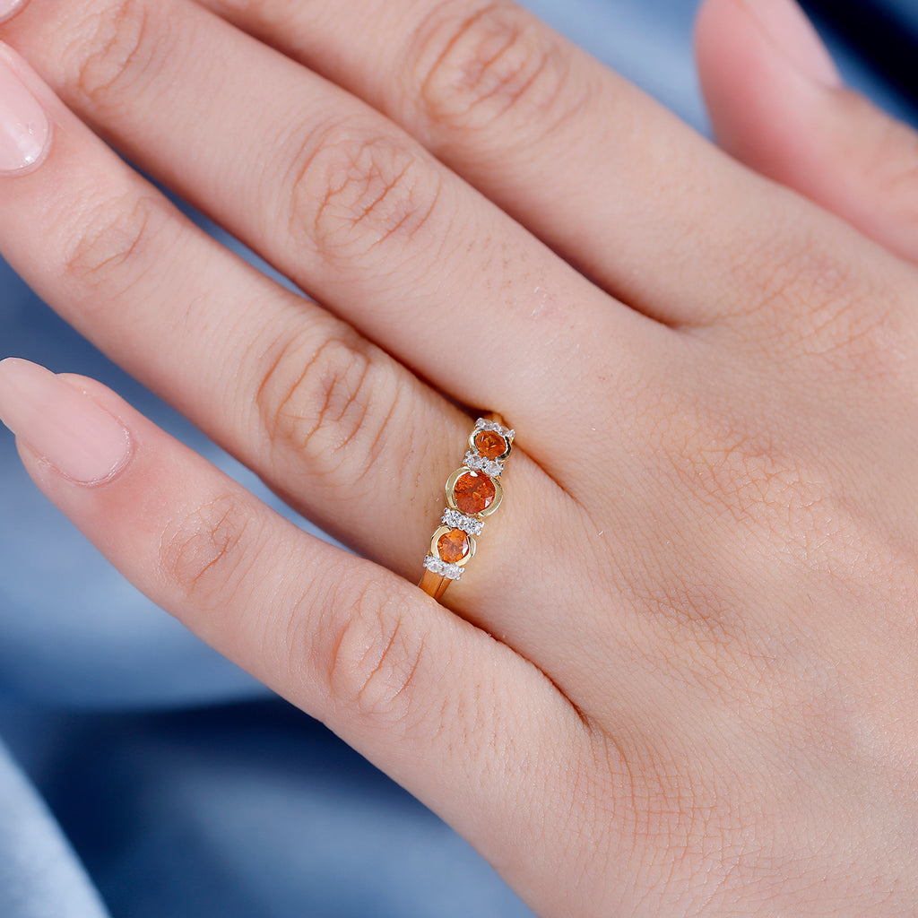 Nigerian Natural Spessartine Garnet, White Zircon Fancy Ring in 18K Vermeil Yellow Gold Plated Sterling Silver 1.01 Ct._7857047_2