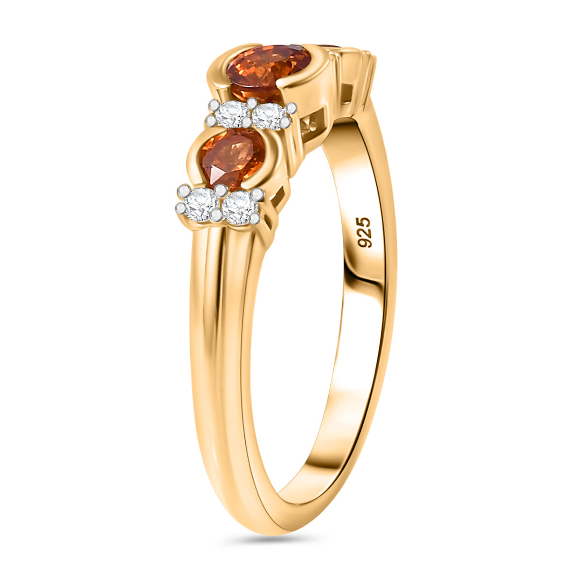 Nigerian Natural Spessartine Garnet, White Zircon Ring in 18K Yellow Gold Vermeil Plated Sterling Silver V32521578 4