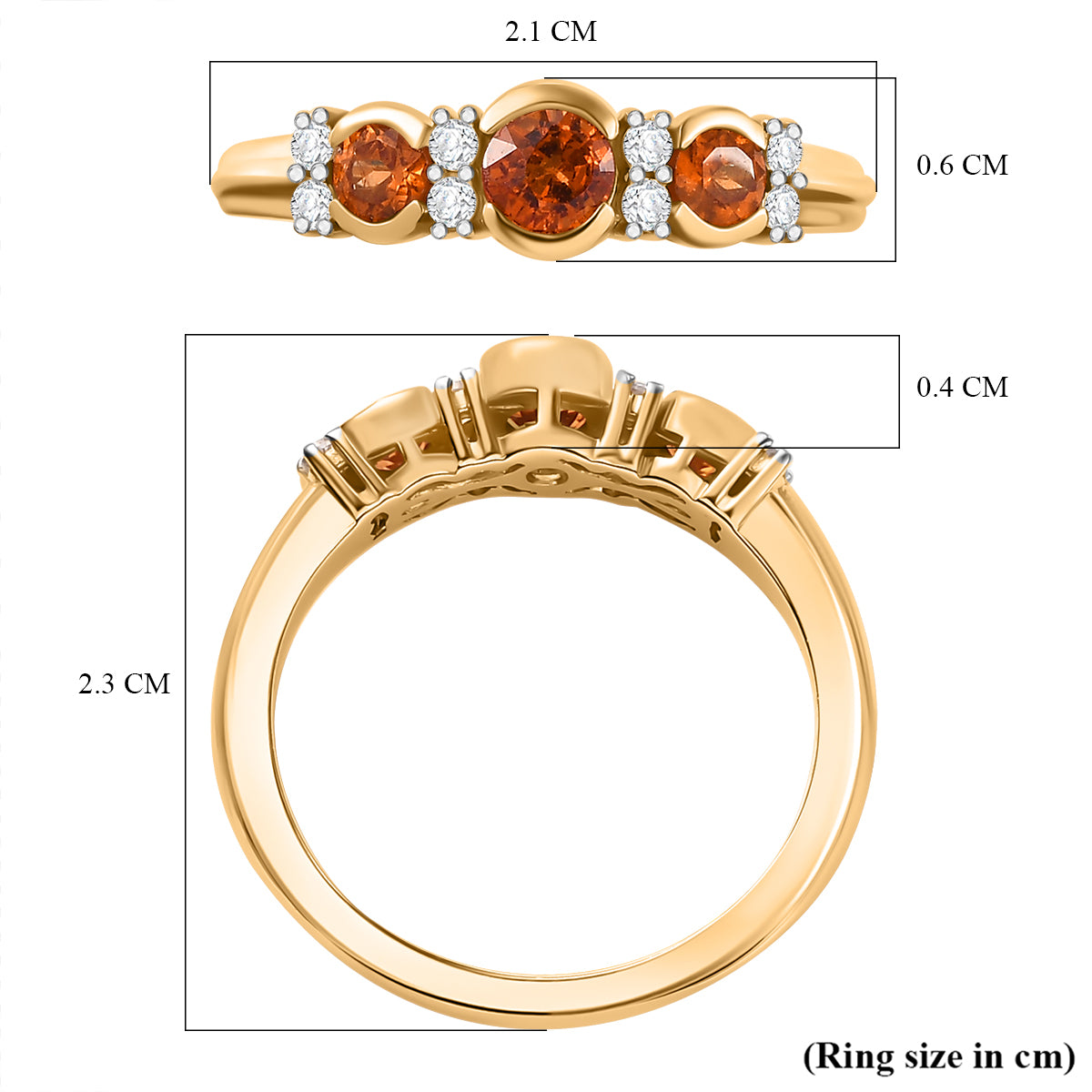 Nigerian Natural Spessartine Garnet, White Zircon Ring in 18K Yellow Gold Vermeil Plated Sterling Silver V32521578 6