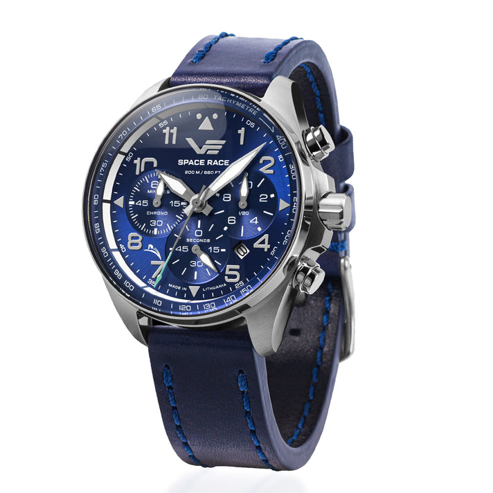 VOSTOK EUROPE Space Race Chronograph Movt. 20ATM WR Mens Watch with Blue Genuine Leather Strap - Blue 7857101 1