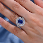 Extreme Rare Find - Natural AAA Kashmir Kyanite & White Zircon Cluster Halo Ring in Rhodium Overlay Sterling Silver 4.46 Ct._7857176_2