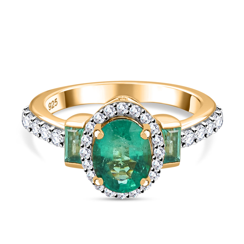 D'Joy - Zambian Emerald Oval Cut Halo Ring in 18K Vermeil Yellow Gold Plated Sterling Silver 2.05 Ct._7857285