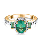 D'Joy - Zambian Emerald Oval Cut Halo Ring in 18K Vermeil Yellow Gold Plated Sterling Silver 2.05 Ct._7857285