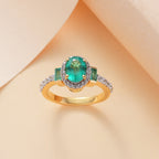 D'Joy - Zambian Emerald Oval Cut Halo Ring in 18K Vermeil Yellow Gold Plated Sterling Silver 2.05 Ct._7857285_1