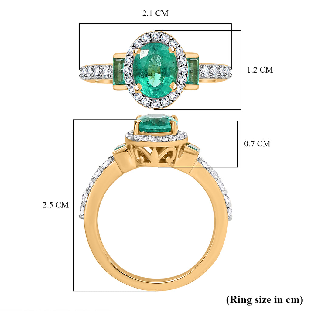 D'Joy - Zambian Emerald Oval Cut Halo Ring in 18K Vermeil Yellow Gold Plated Sterling Silver 2.05 Ct._7857285_5