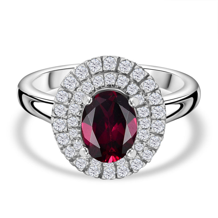 Tony Diniz Collection- Rare Find - Natural Ember Garnet with Moissanite Double Halo Ring in Rhodium Overlay Sterling Silver 7857580 1