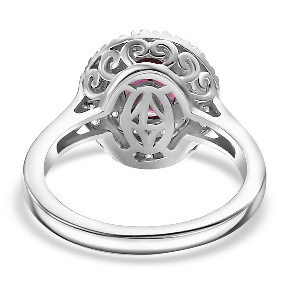 Tony Diniz Collection- Rare Find - Natural Ember Garnet with Moissanite Double Halo Ring in Rhodium Overlay Sterling Silver V32516474 5