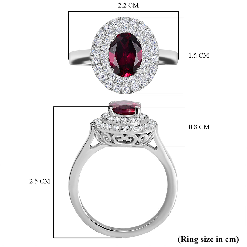 Rare Find - D'Joy Natural Ember Garnet & Moissanite Halo Ring in Rhodium Overlay Sterling Silver 1.90 Ct._7857582_5