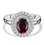 Rare Find - D'Joy Natural Ember Garnet & Moissanite Halo Ring in Rhodium Overlay Sterling Silver 1.90 Ct._7857583