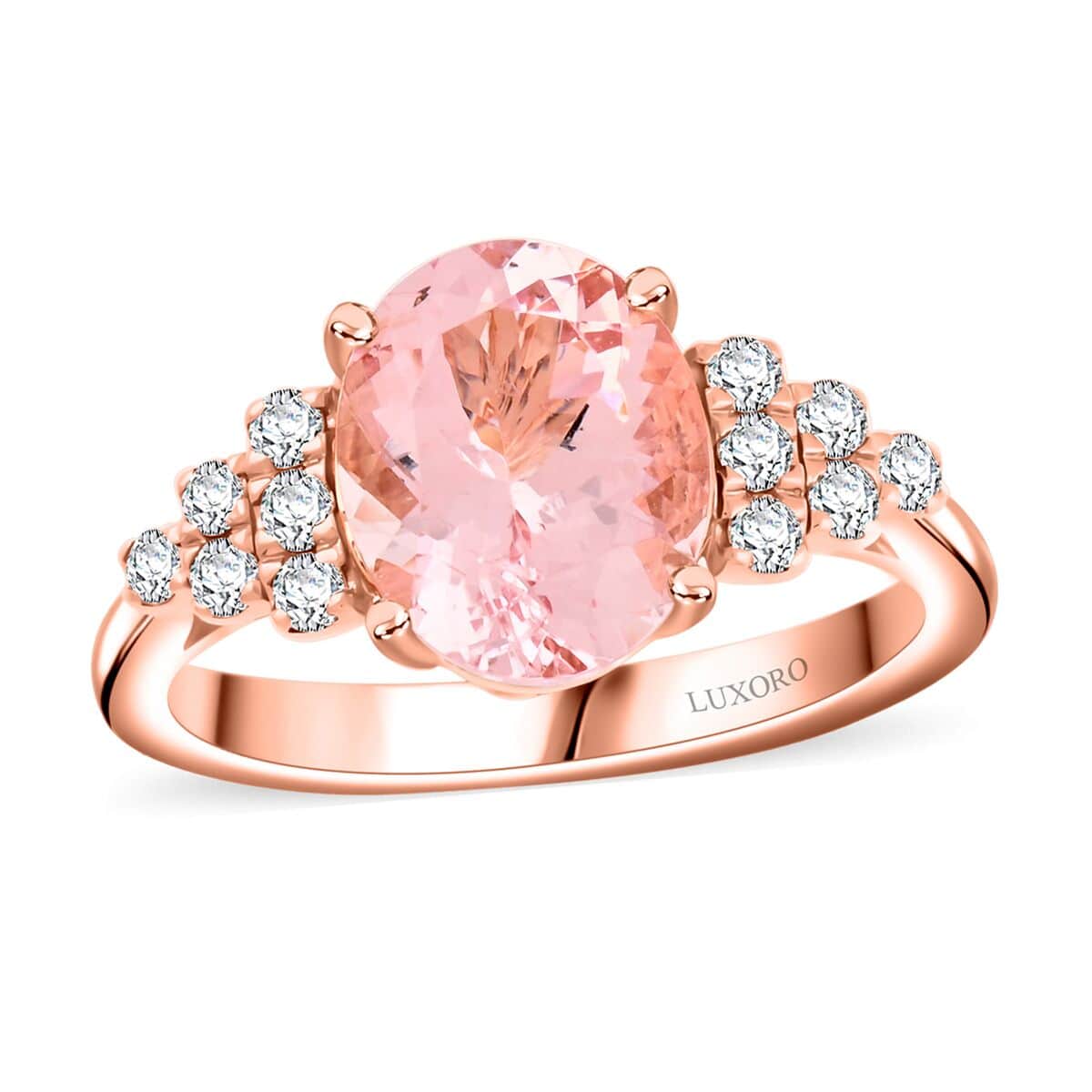 Certified &amp; Appraised LUXORO 10K Rose Gold AAA Pink Morganite, White Diamond I2 Ring 3.00 Ct. 7858498 0