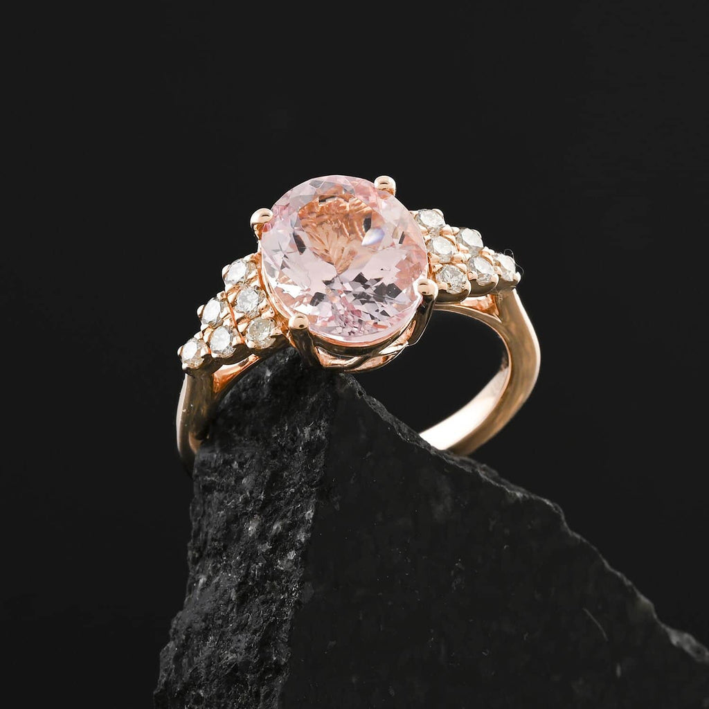 10K Rose Gold  AAA   Pink Morganite ,  White Diamond  I2 Ring 3.00 ct,  Gold Wt. 3.27 Gms  3.000  Ct._7858498_1
