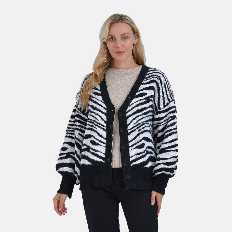 Tamsy Zebra Print Cardigan - Black & White_7859629