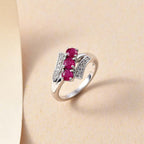 Gemfields Montepuez Ruby & Zircon Bypass Trilogy Ring in Rhodium Overlay Sterling Silver 1.25 ct_7859892_1
