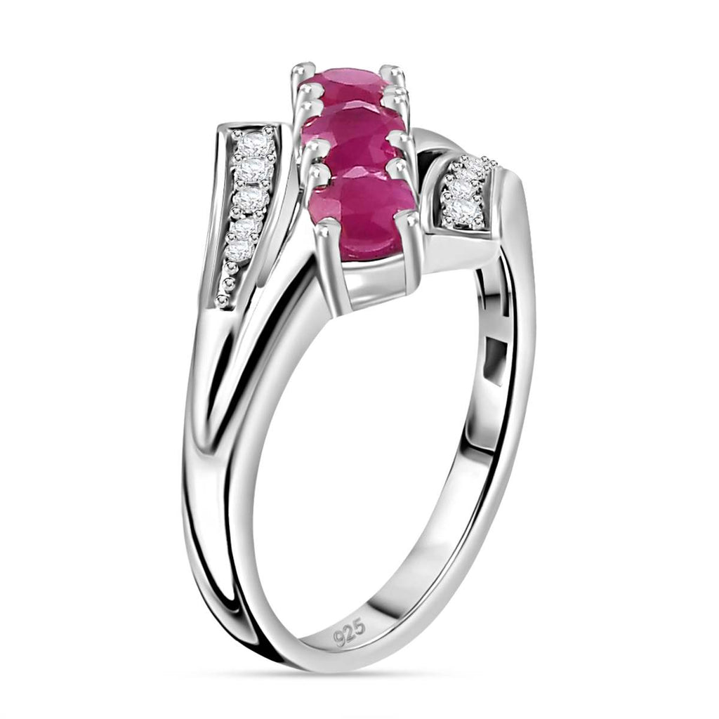 Gemfields Montepuez Ruby & Zircon Bypass Trilogy Ring in Rhodium Overlay Sterling Silver 1.25 ct_7859892_3
