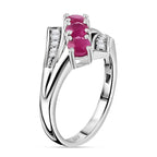 Gemfields Montepuez Ruby & Zircon Bypass Trilogy Ring in Rhodium Overlay Sterling Silver 1.25 ct_7859892_3